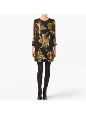 Wilfred Valse Silk Gold Leaf Mini Dress